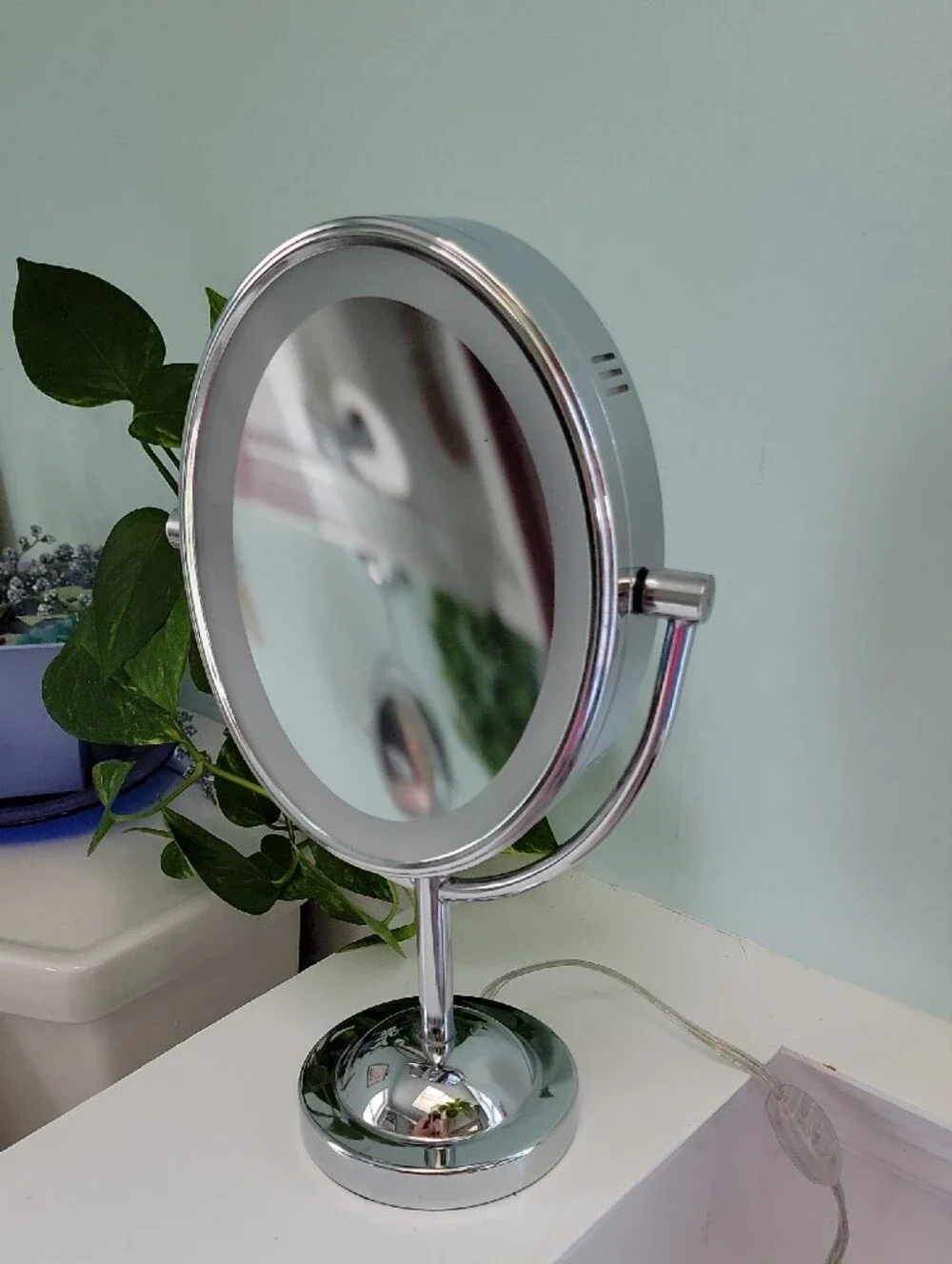 Chrome LED Lighted Makeup Mirror with Adjustable Tilt